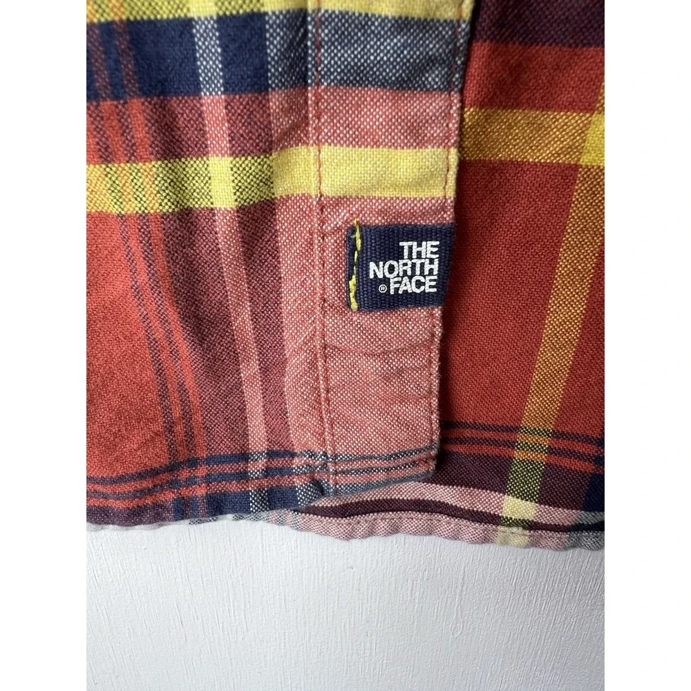 The North‎ Face Shirt Mens XXL Orange/Yellow Plaid Long Sleeve Button Down CB43